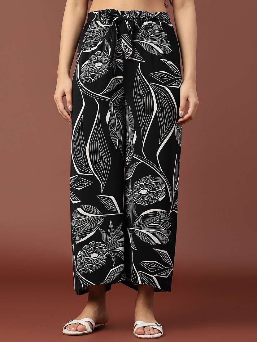 women printed mid rise straight palazzo