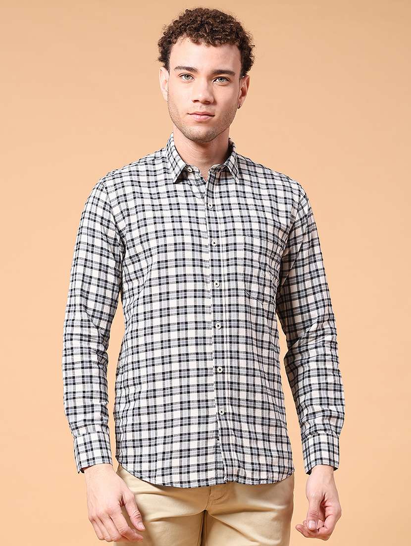 men checkered long sleeve slim fit casual shirt