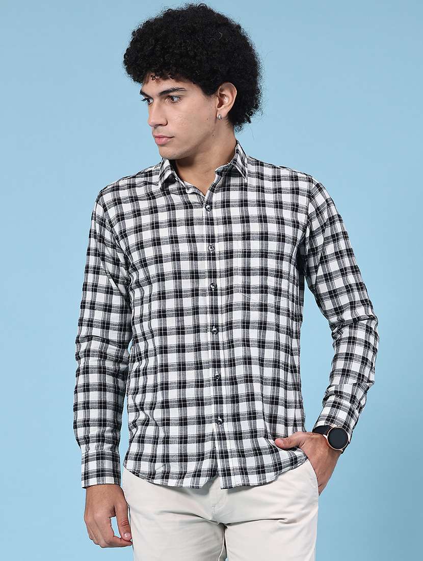 men checkered long sleeve slim fit casual shirt