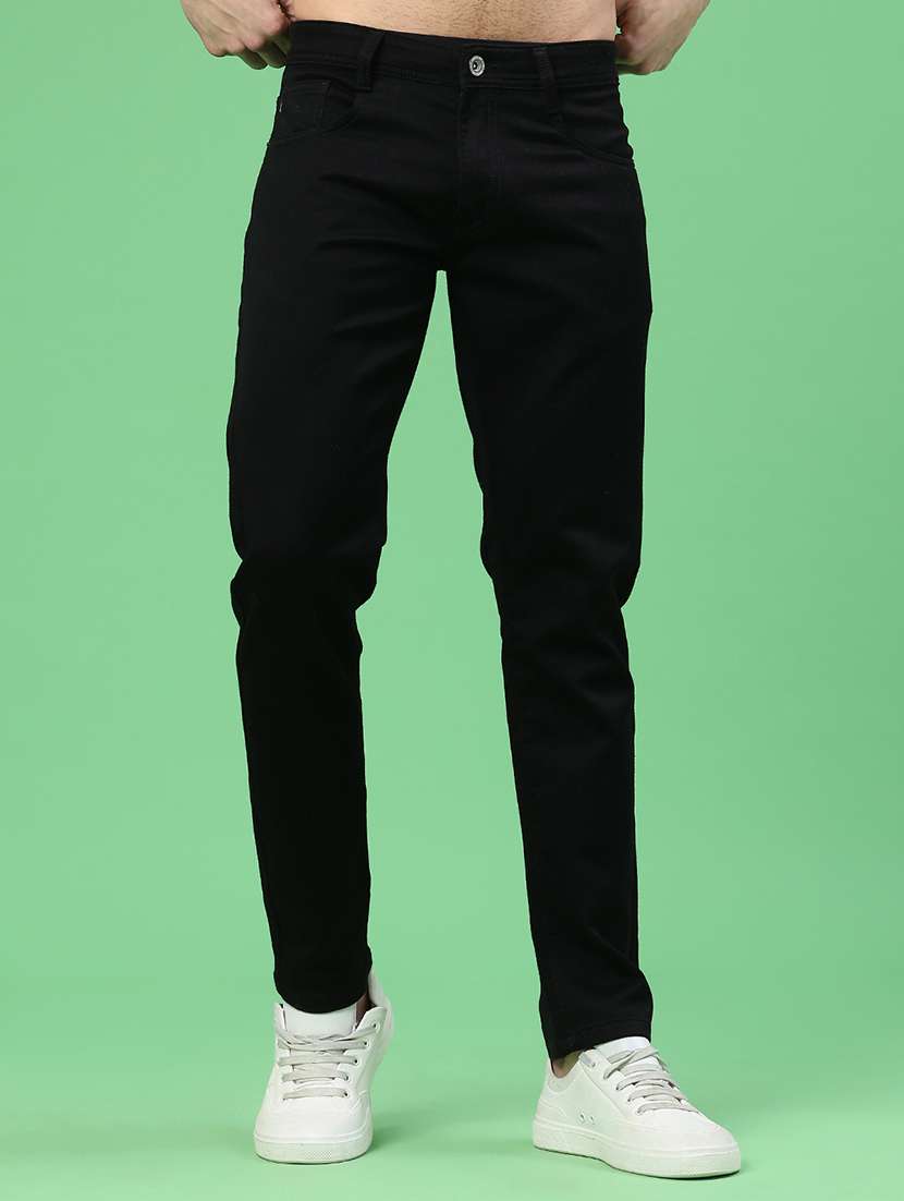 men plain mid rise full length jeans