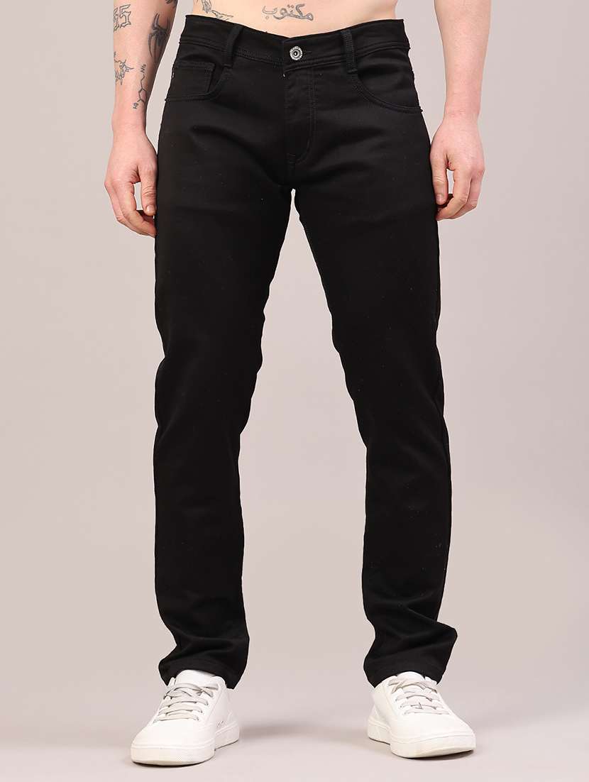 men plain mid rise full length jeans