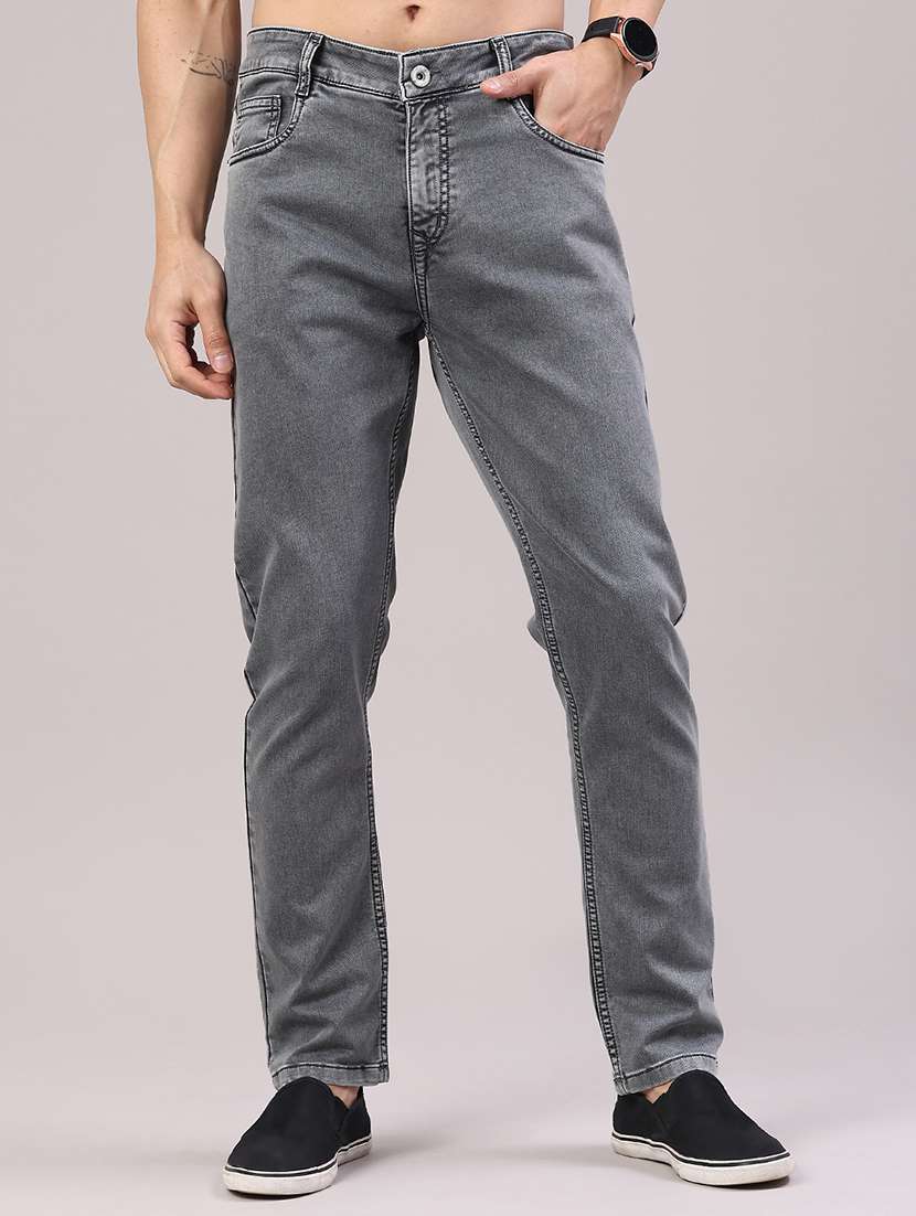 men plain mid rise full length jeans