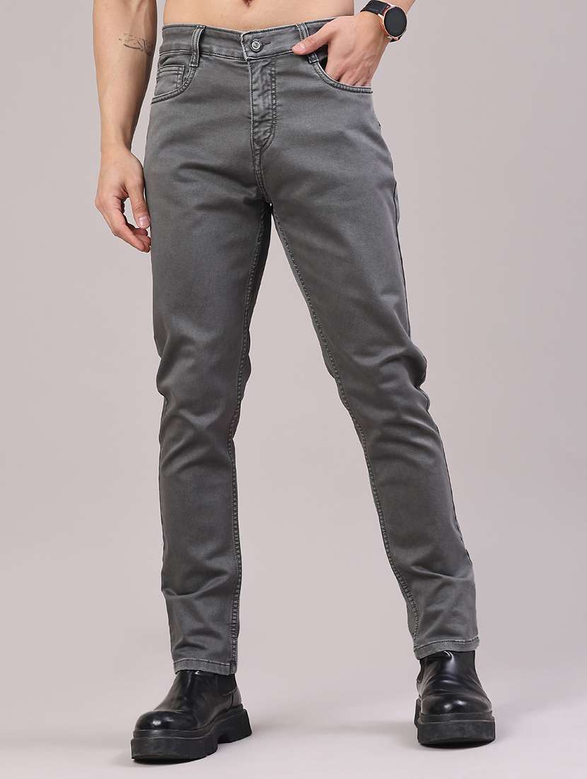 men plain mid rise full length jeans