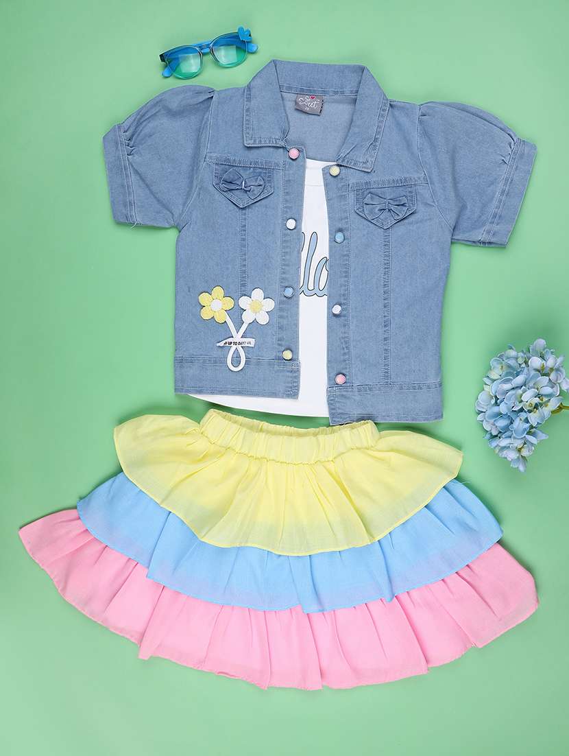 girls printed top and skirt set