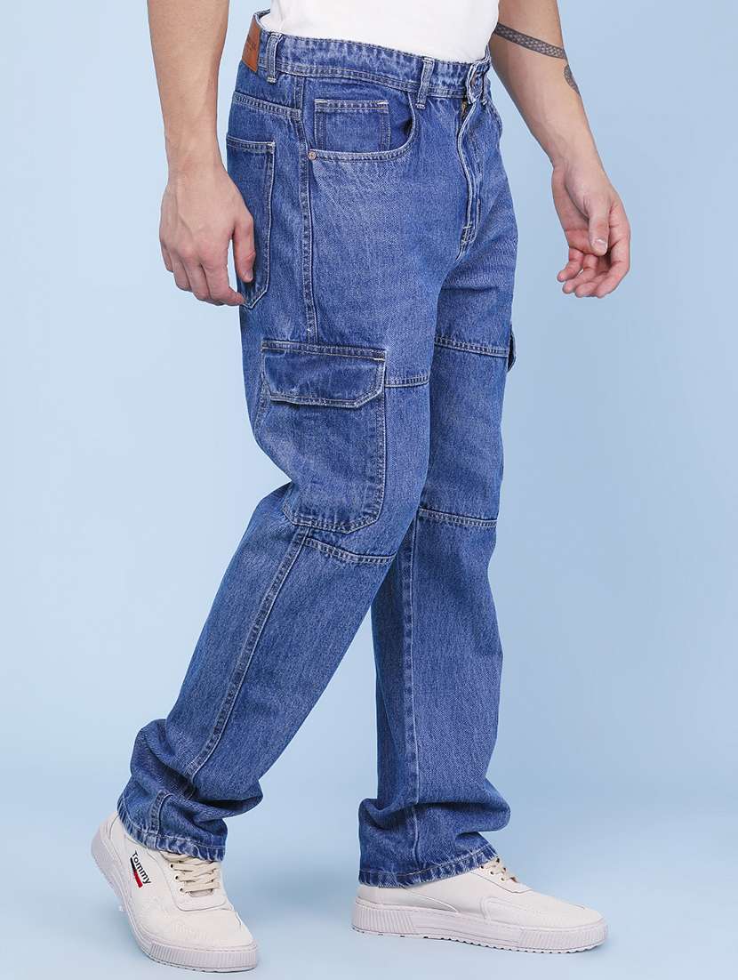Men Solid Mid Rise Cargo Jeans - 22311941 -  Standard Image - 2