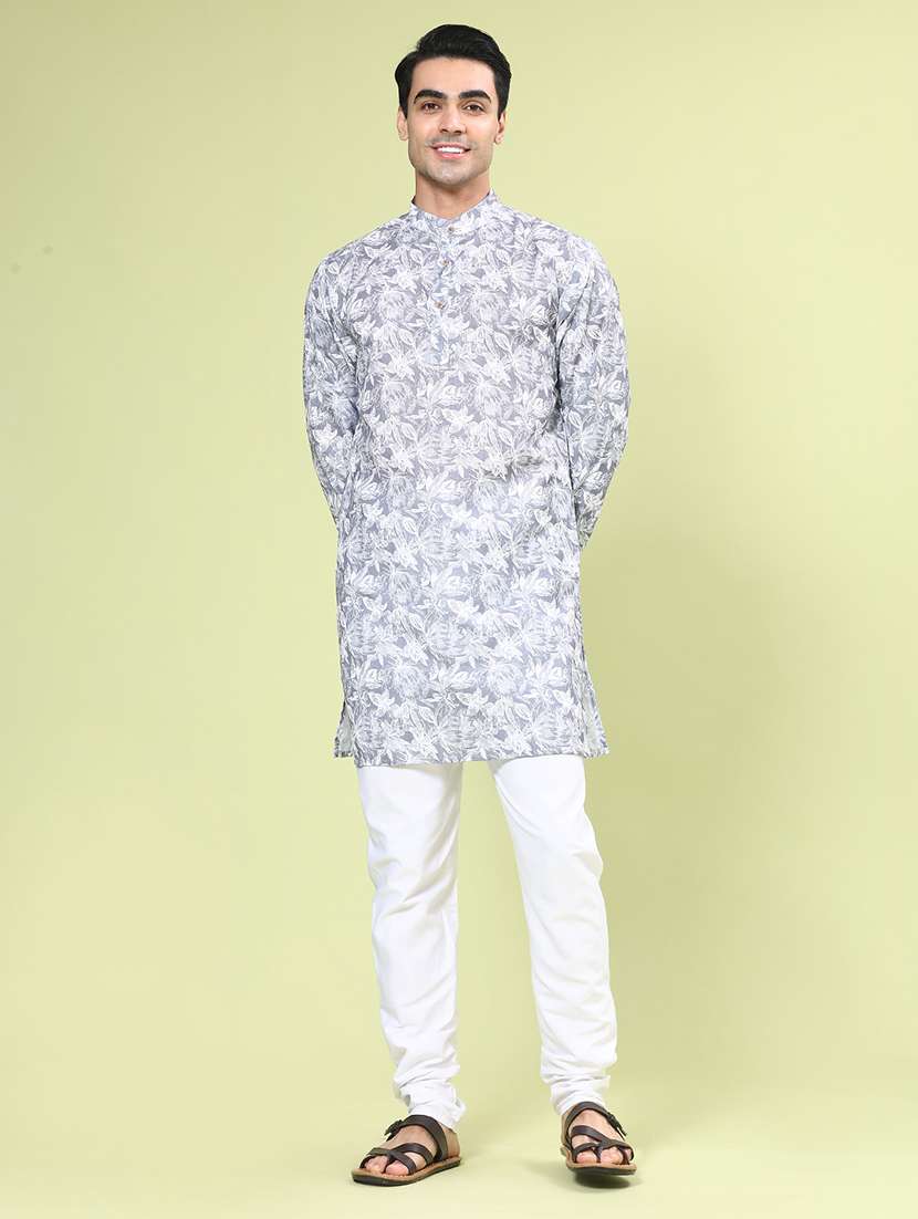 Grey Cotton Kurta Pyjama Ethnic Wear - 22312007 -  Standard Image - 2