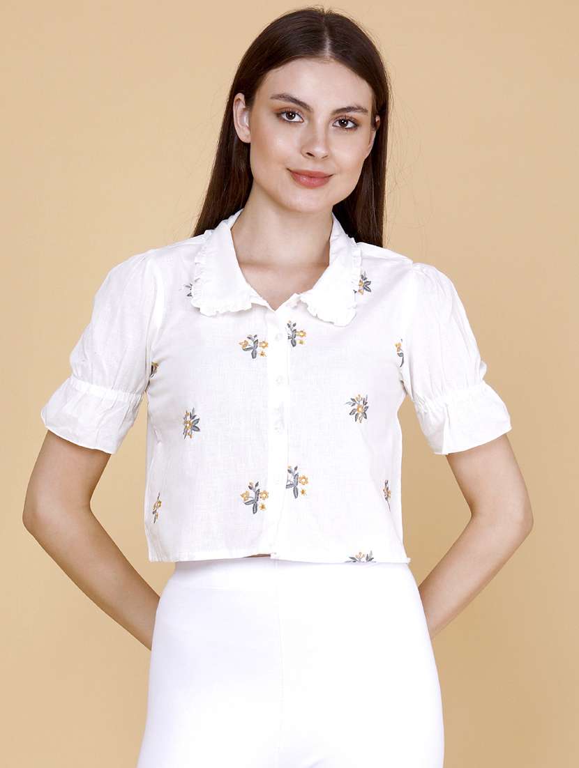women embroidered short sleeves crop top - 22312089 -  Standard Image - 2