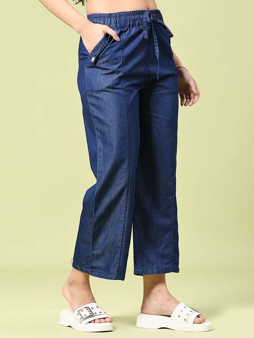 women solid mid rise straight trouser - 22312095 -  Standard Image - 2