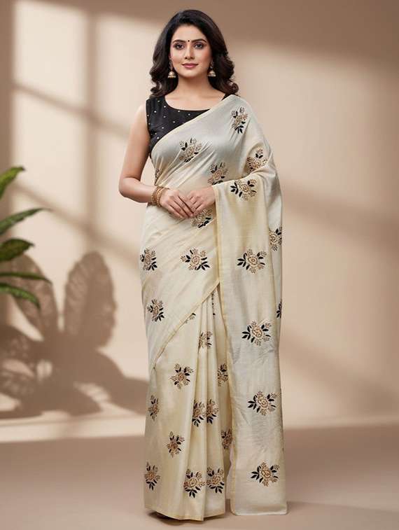 women solid with work embroidered saree with blouse - 22312151 -  Standard Image - 2