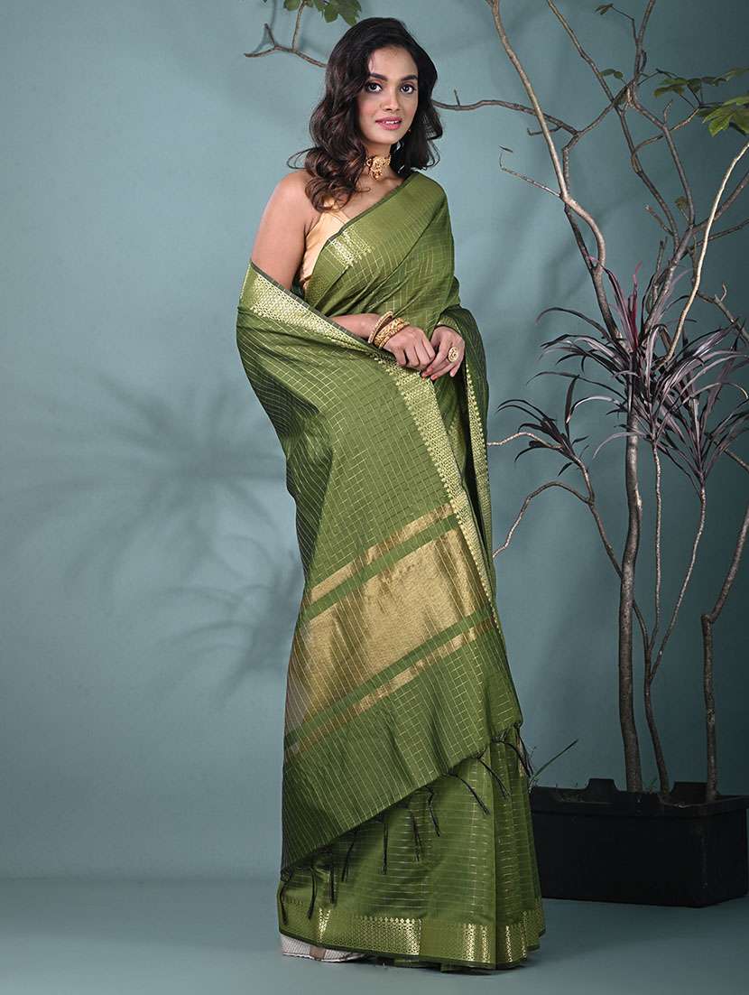 women checkered bordered saree with blouse - 22312710 -  Standard Image - 2