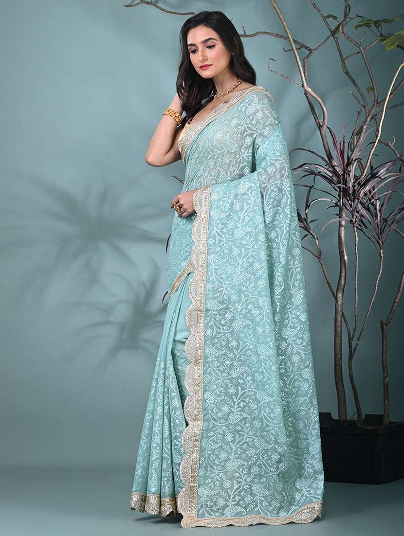 women solid with work embroidered saree with blouse - 22312712 -  Standard Image - 2