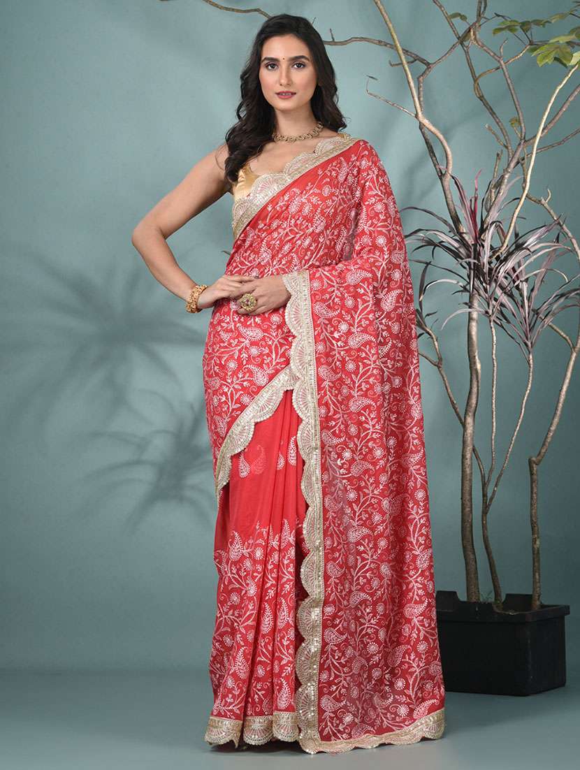 women solid with work embroidered saree with blouse