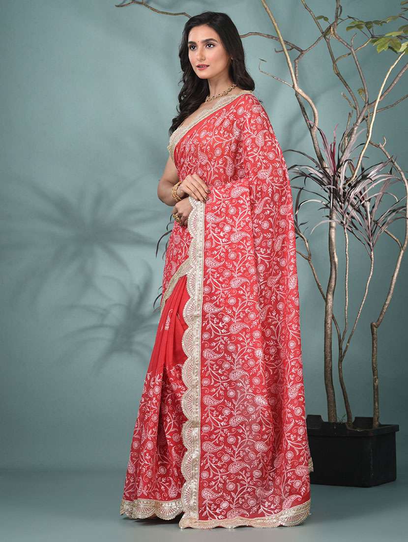 women solid with work embroidered saree with blouse - 22312713 -  Standard Image - 2