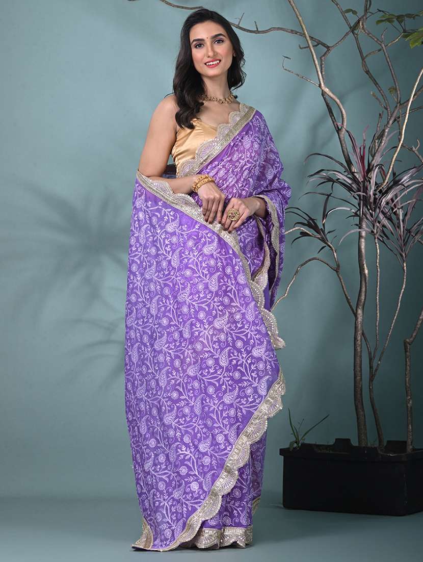 women solid with work embroidered saree with blouse - 22312714 -  Standard Image - 2
