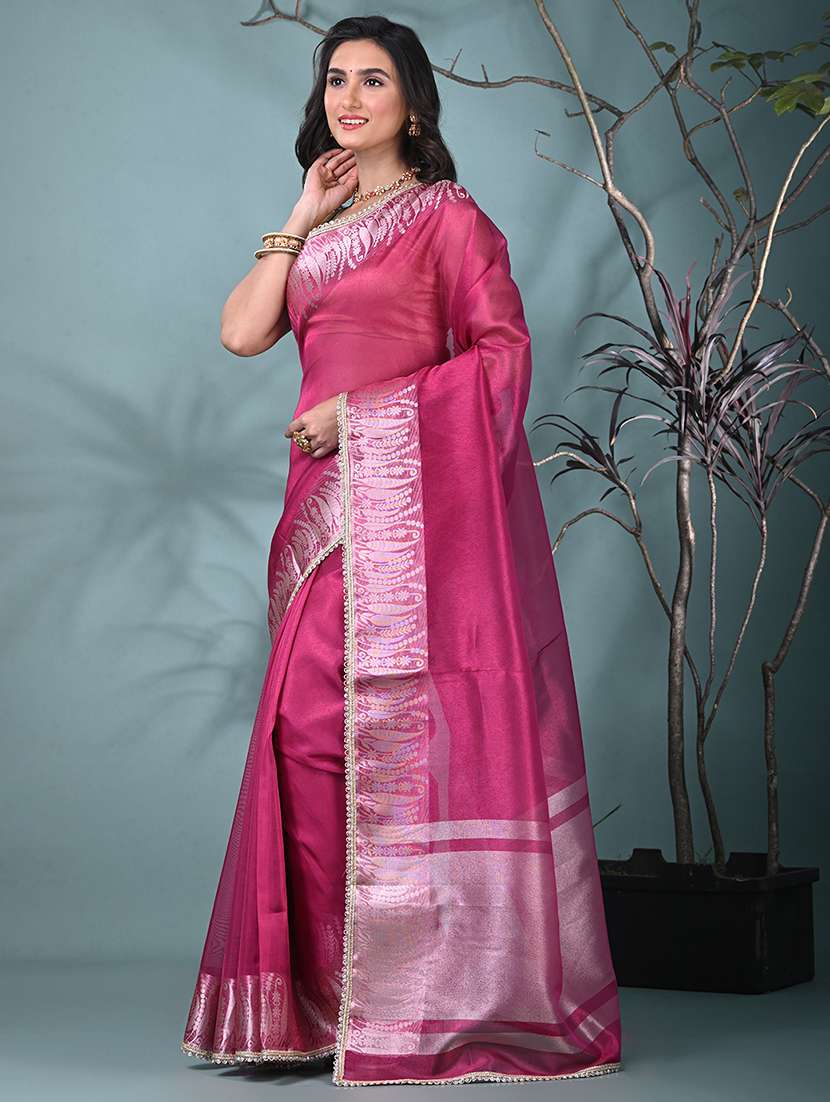 women solid with bordered saree with blouse - 22312725 -  Standard Image - 2