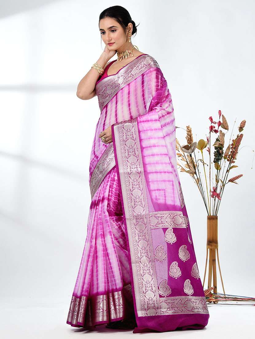 women tie & dye printed saree with blouse - 22312749 -  Standard Image - 2