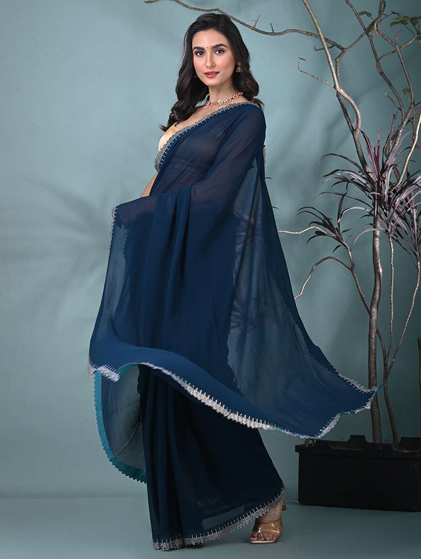 women solid with embellished bordered saree with blouse - 22312778 -  Standard Image - 2