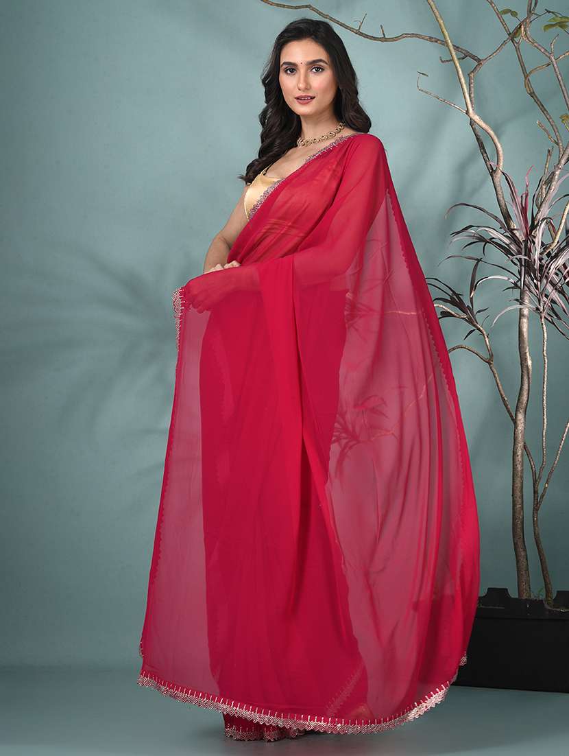 Women Solid With Embellished Bordered Saree With Blouse - 22312779 -  Standard Image - 2