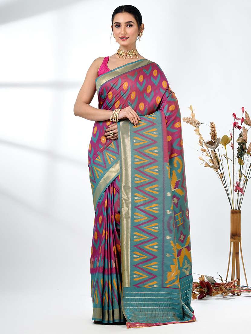 women ikat pochampalli saree with blouse
