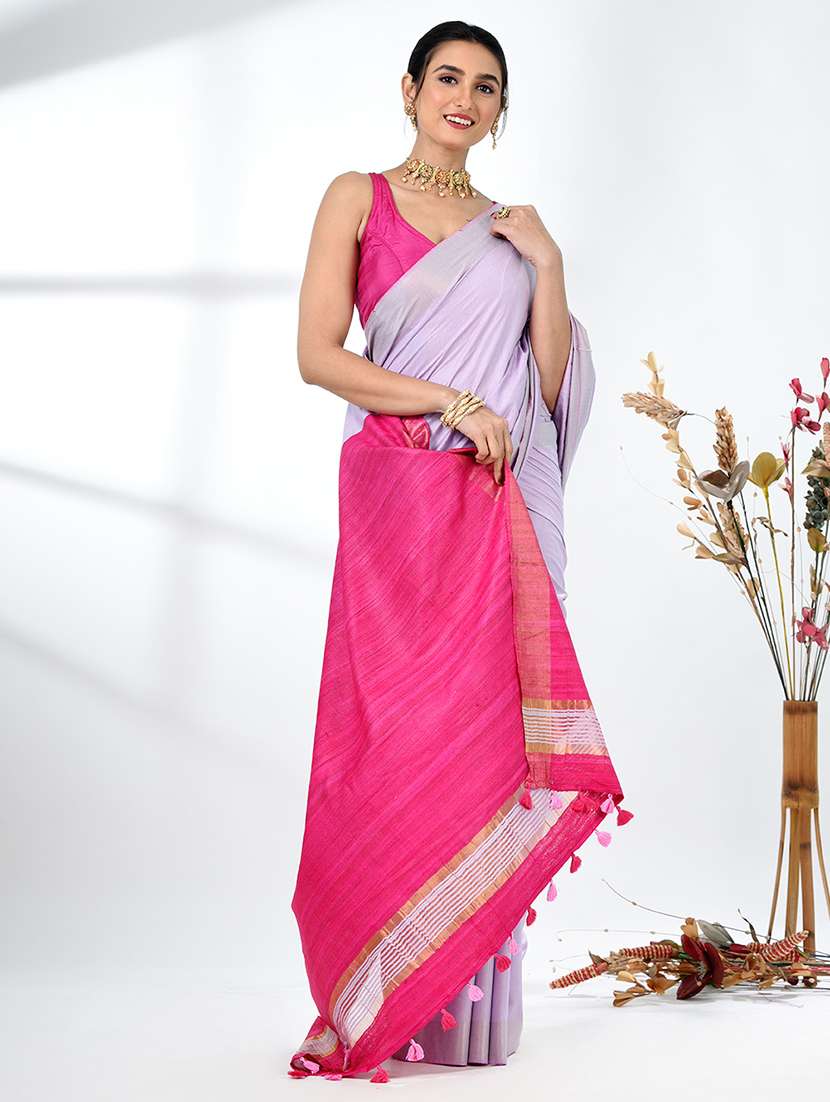 women solid with bordered saree with blouse - 22312827 -  Standard Image - 2