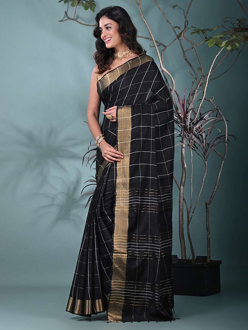 women checkered bordered saree with blouse - 22312836 -  Standard Image - 2