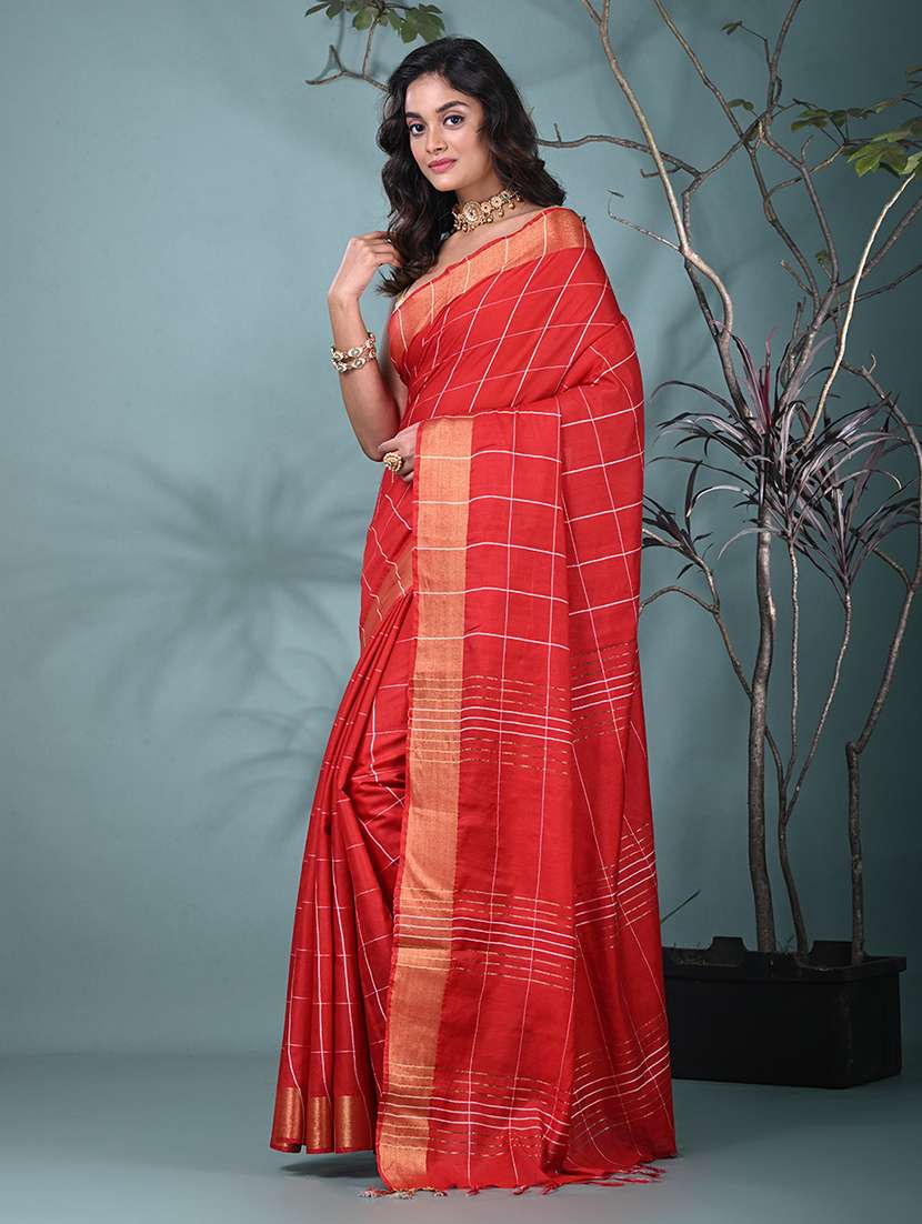 women checkered bordered saree with blouse - 22312837 -  Standard Image - 2