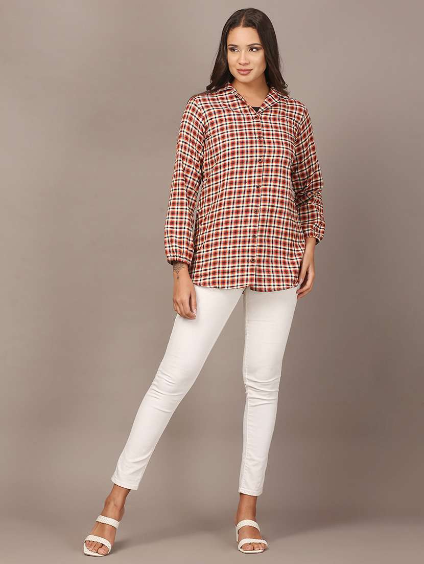 women checkered collared long sleeve shirt - 22312843 -  Standard Image - 7