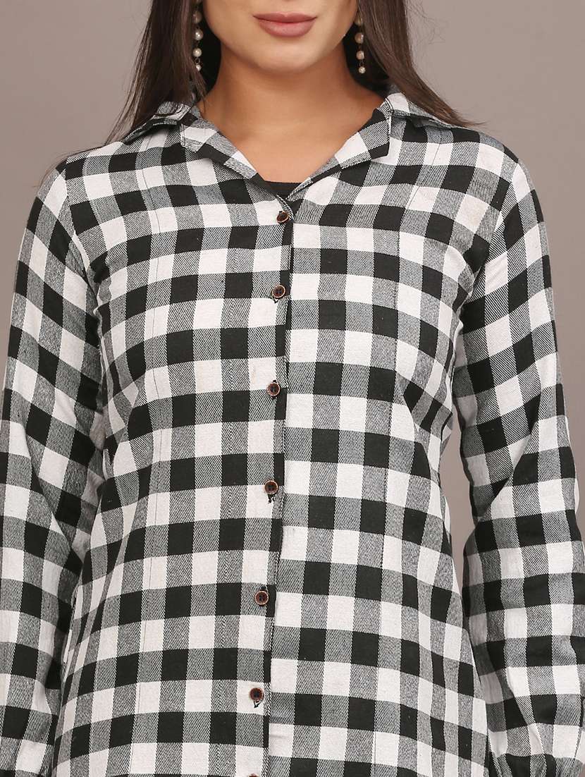 women checkered lapel collar long sleeve shirt - 22312844 -  Standard Image - 7