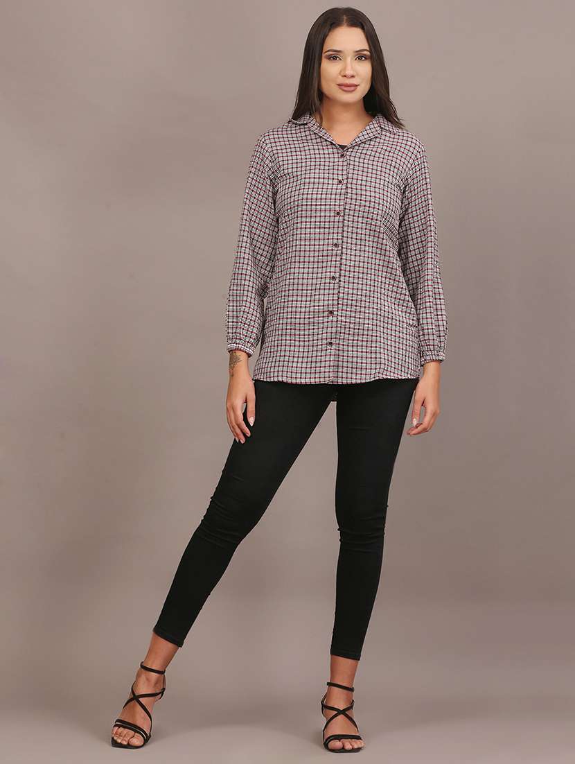 women checkered collared long sleeve shirt - 22312845 -  Standard Image - 7