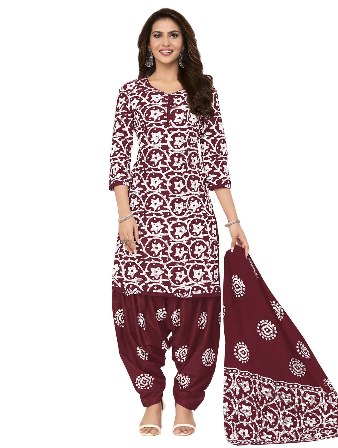 women printed three quarter sleeve kurta salwar with dupatta set - 22312869 -  Standard Image - 2