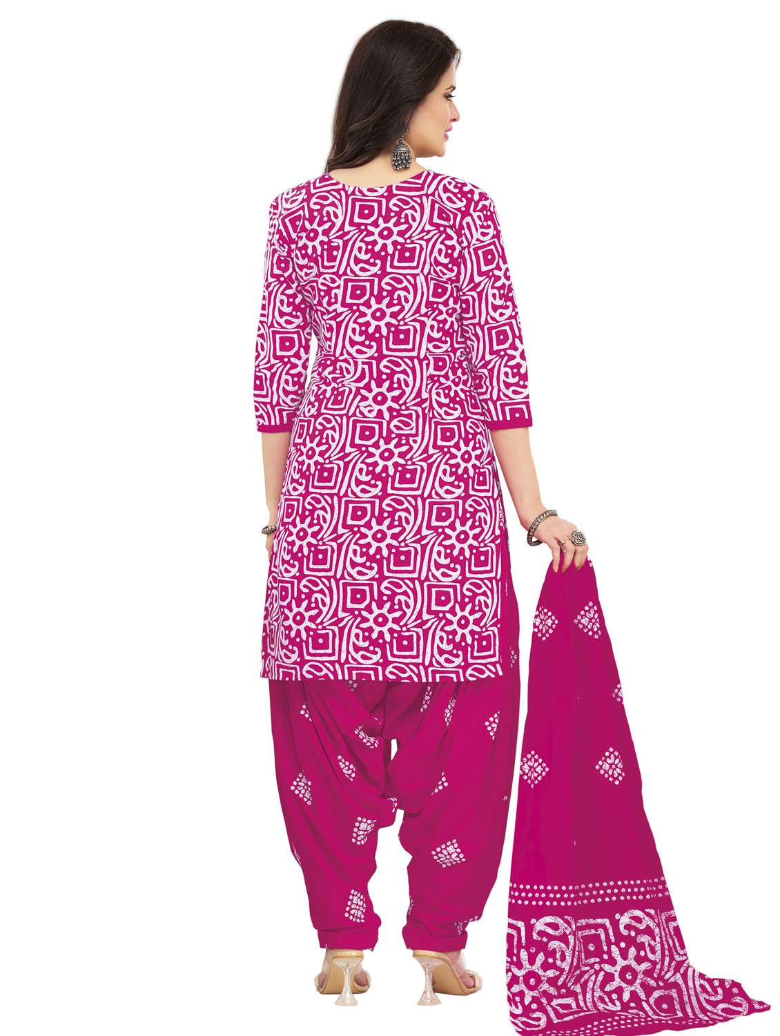 women printed three quarter sleeve kurta salwar with dupatta set - 22312875 -  Standard Image - 2