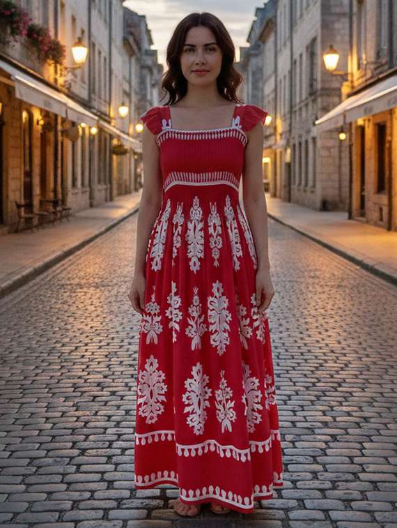 women printed sleeveless fit & flare dress