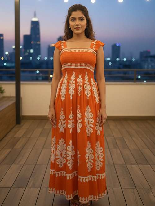chinese dress ladies MALDIVES OCEAN theme White WOMEN frock  BhavikaDevarapalli
