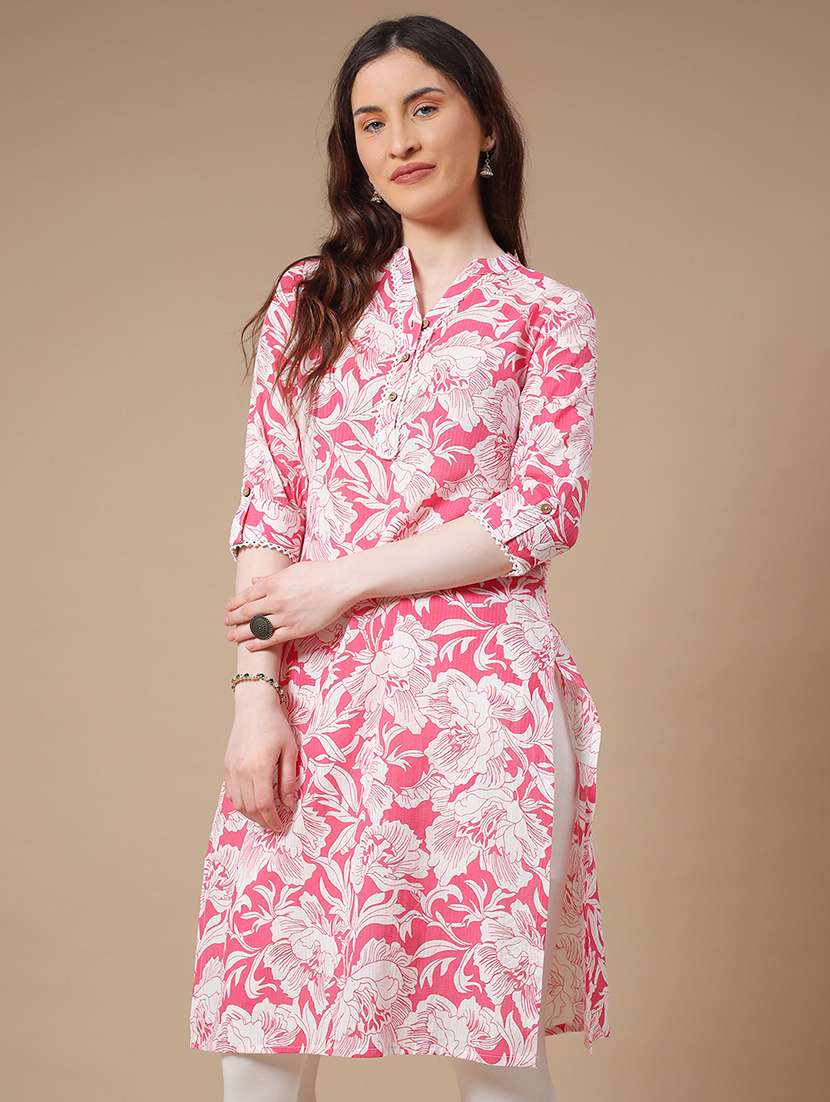 Pink Cotton Straight Kurta - 22313345 -  Standard Image - 2