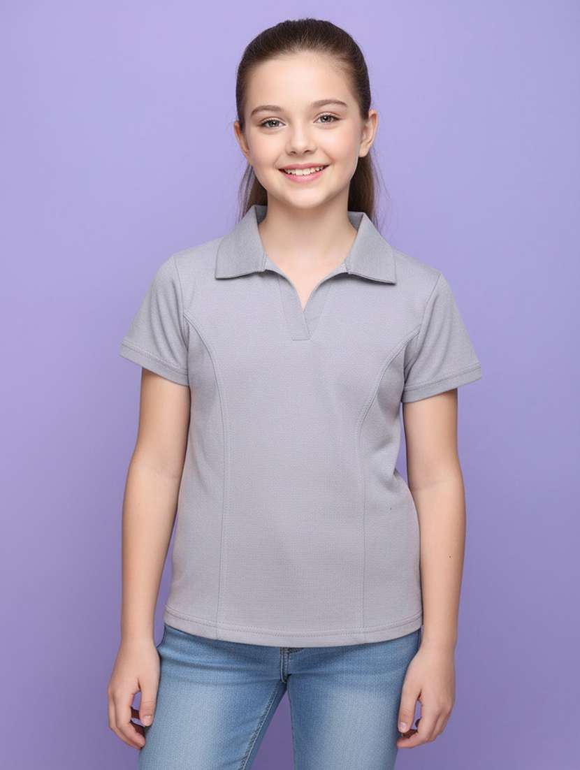 girls solid short sleeve polo t-shirt - 22313377 -  Standard Image - 2