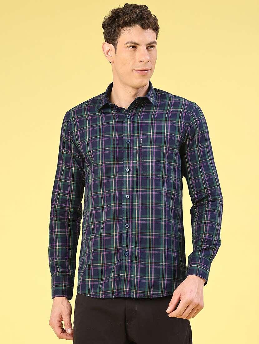 men checkered long sleeve slim fit casual shirt
