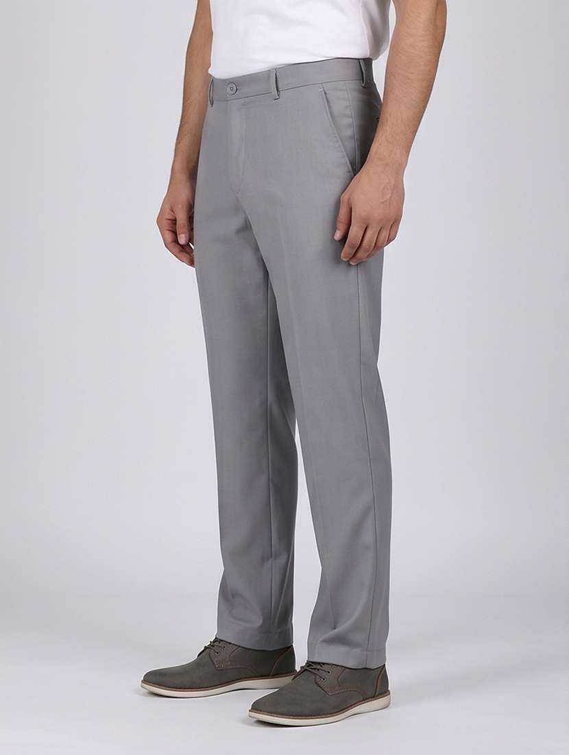 Men Solid Mid Rise Flat Front Formal Trouser - 22313539 -  Standard Image - 2
