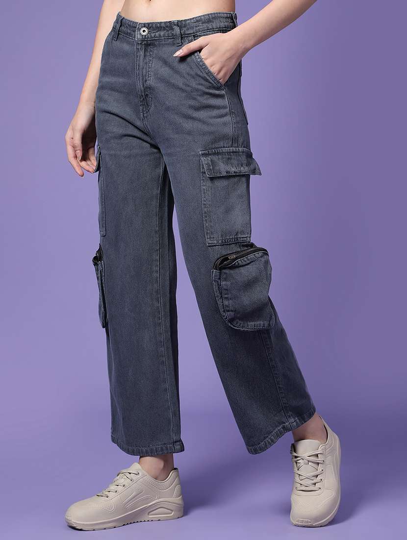 women solid mid rise denim cargo - 22313558 -  Standard Image - 2