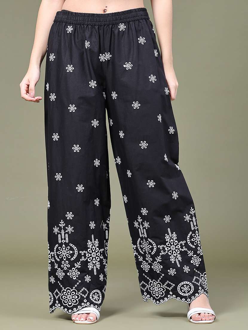women embroidered mid rise straight palazzo