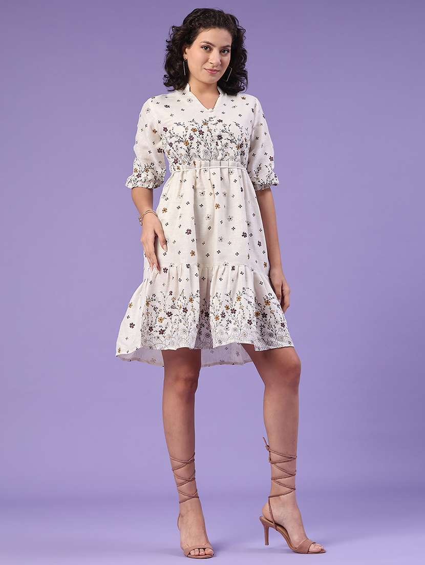 women printed v neck tiered dress - 22313639 -  Standard Image - 2