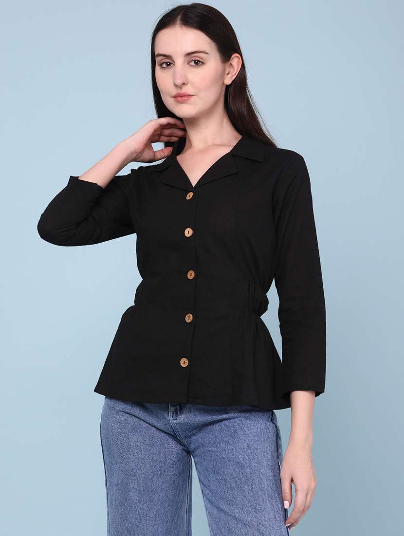 women solid three quarter sleeves regular top - 22313679 -  Standard Image - 2