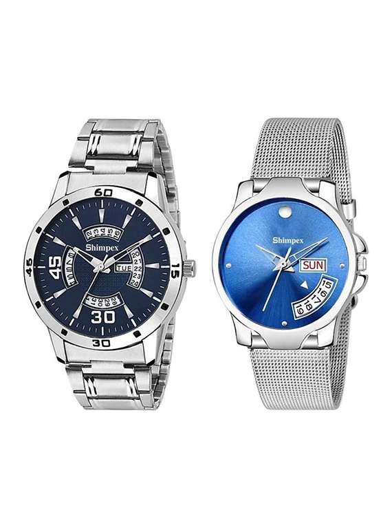  classic edge analog watch set of 2