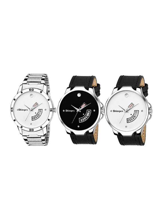 men pack of 3 classic edge analog watch 