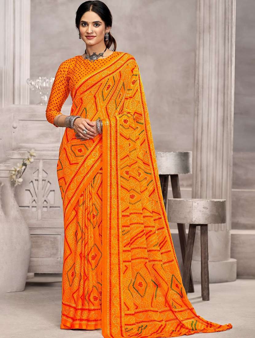 women printed casual wear saree with blouse