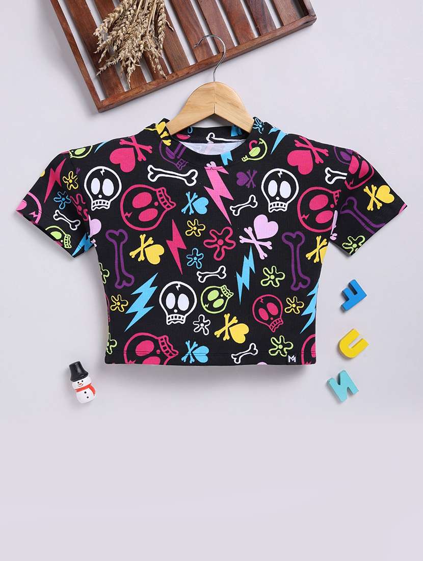 women printed short sleeve crop top