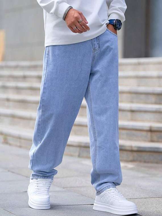 men plain mid rise full length jeans