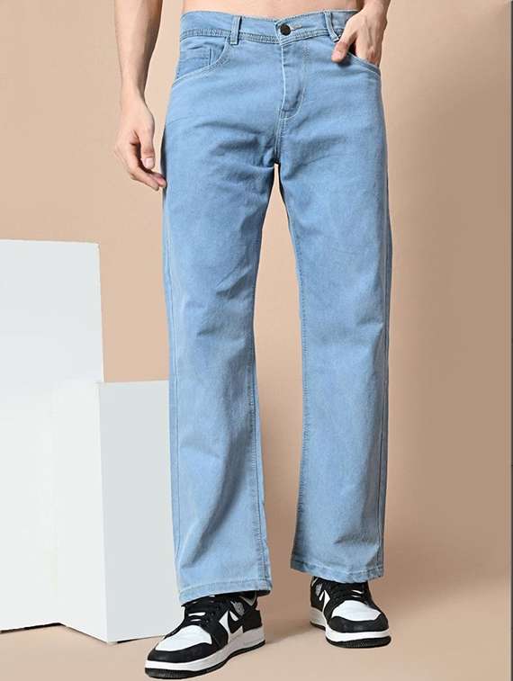 men plain mid rise full length jeans