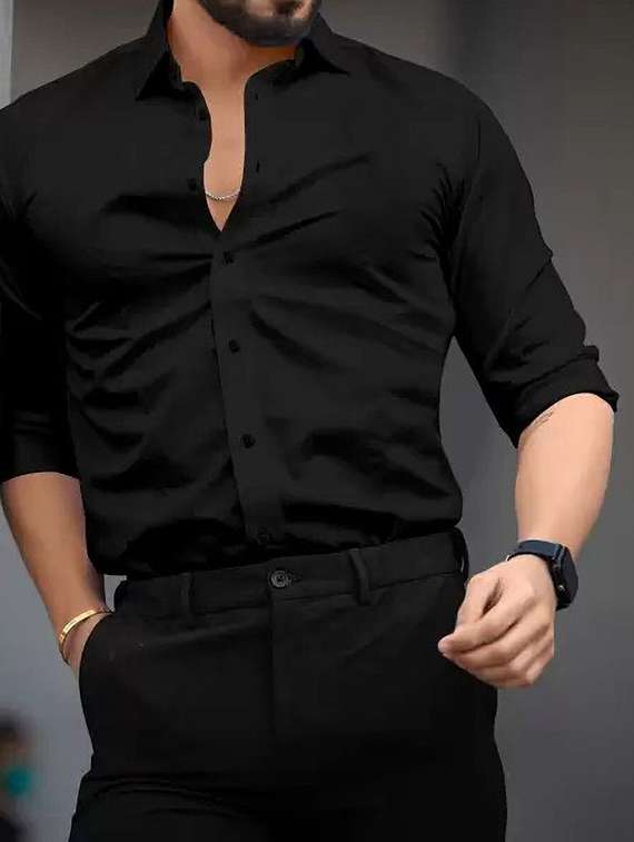 men solid long sleeve slim fit formal shirt - 22316040 -  Standard Image - 2