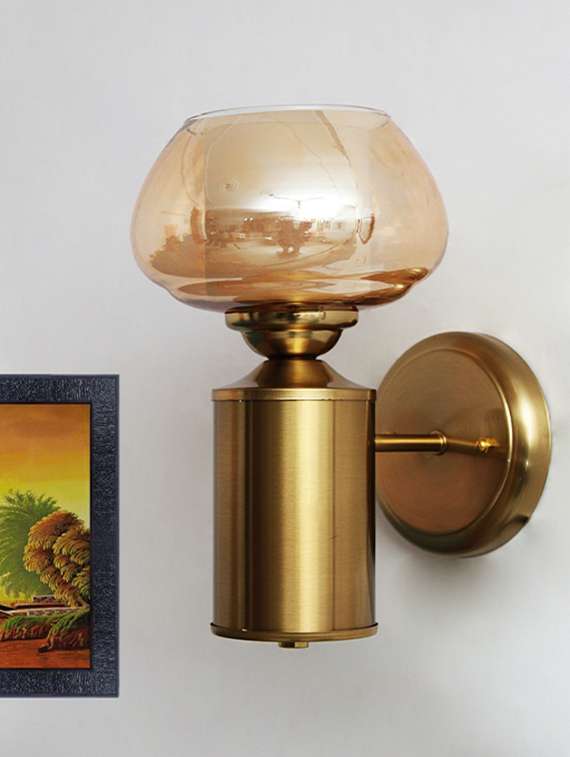 Amber Kachori Glass Shade With Brushed Brass Wall Sconce - 22316249 -  Standard Image - 2