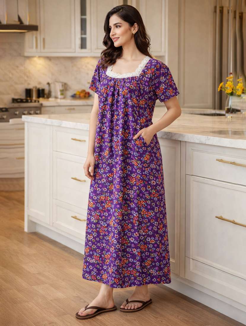 women printed short sleeve nighty - 22316266 -  Standard Image - 2